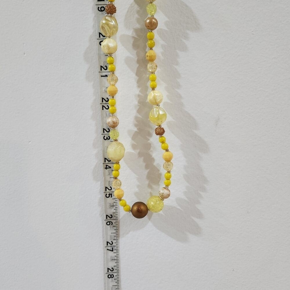 Vintage Chunky Yellow & Brown Beaded Boho Statement Necklace - Picture 3 of 4